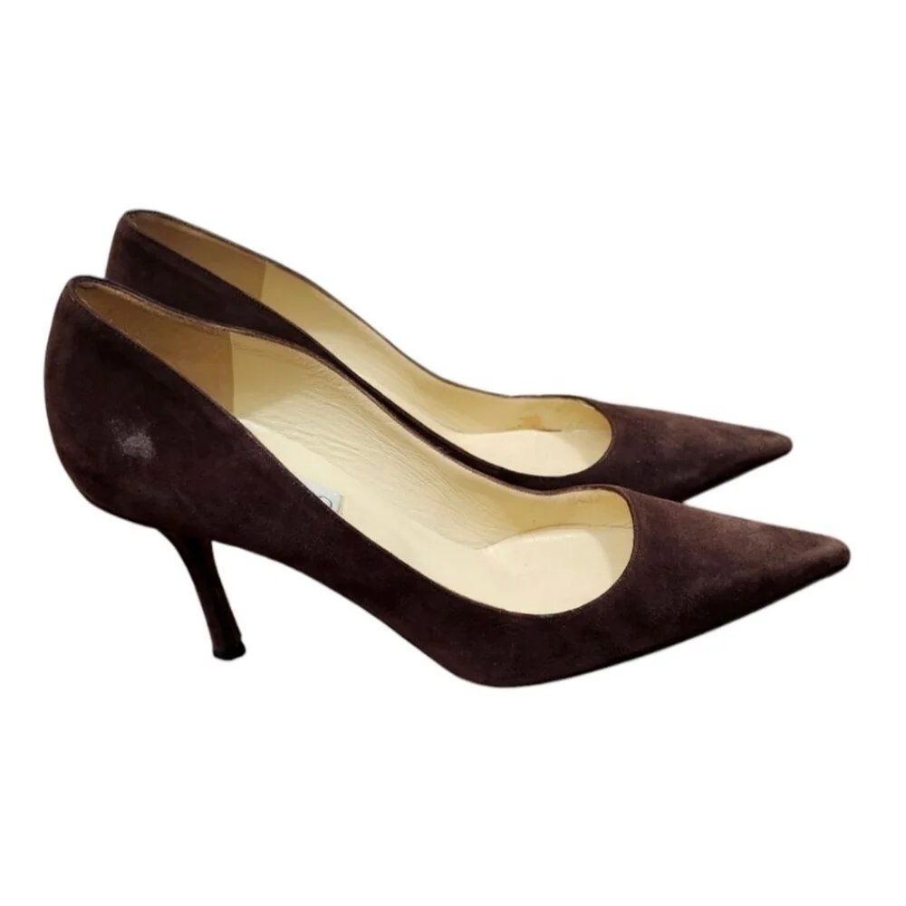 Jimmy Choo Suede Brown Pointed Toe Pin Heels Pumps Size EU40 US10 Authentic